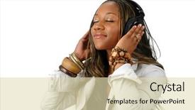  Presentation with sounds - Audience pleasing slide set consisting of young woman with headphones listening sounds over a white background backdrop and a soft green colored foreground