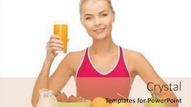  Presentation with healthy juice - Beautiful presentation design featuring young woman with healthy breakfast and holding orange juice backdrop and a coral colored foreground