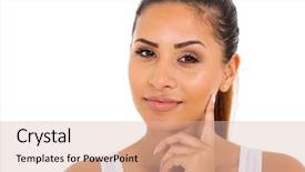  Presentation with skin - Colorful presentation enhanced with young woman with healthy skin backdrop and a  colored foreground