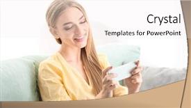  Presentation with hearing aid - Colorful slides enhanced with young woman with hearing aid backdrop and a white colored foreground