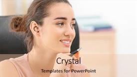  Presentation with hearing aid - PPT theme having young woman with hearing aid background and a lemonade colored foreground