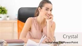  Presentation with hearing aid - Slide set enhanced with young woman with hearing aid working in office background and a lemonade colored foreground