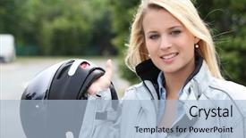  Presentation with motorcycle - PPT layouts with young woman with helmet for motorcycle background and a light blue colored foreground