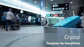  Presentation with airport security - PPT theme featuring young-woman-with-her-luggage background and a seafoam green colored foreground