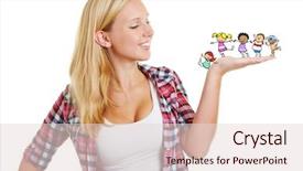  Presentation with cartoon children - Slide deck featuring young woman with illustrated cartoon background and a lemonade colored foreground