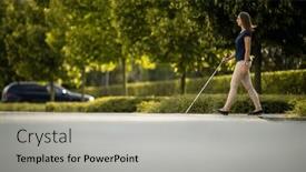  Presentation with navigate - Presentation theme featuring young-woman-with-impaired-vision background and a light gray colored foreground