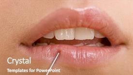  Presentation with needle - Amazing slide deck having young woman with injection needle on her lips backdrop and a coral colored foreground