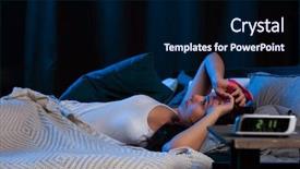  Presentation with insomnia - Beautiful presentation design featuring young woman with insomnia lying backdrop and a navy blue colored foreground
