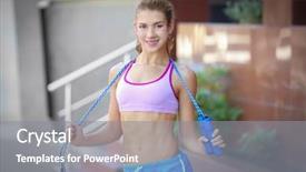  Presentation with rope jumping or bungee jumping - PPT theme enhanced with young woman with jumping rope background and a  colored foreground