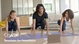  Presentation with fitness - PPT layouts having young-woman-with-kids-doing background and a coral colored foreground