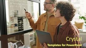  Presentation with listening woman - Theme having young-woman-with-laptop-looking background and a tawny brown colored foreground