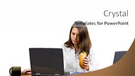  Presentation with dog - Audience pleasing PPT theme consisting of young-woman-with-laptop backdrop and a white colored foreground