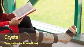  Presentation with broken leg - Slide set with young woman with leg background and a  colored foreground