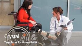  Presentation with broken leg - PPT layouts having young woman with leg background and a gray colored foreground