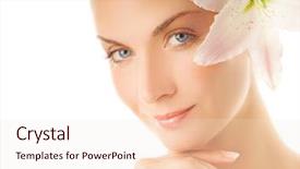  Presentation with lily flower - PPT theme with young woman with lily flower background and a sky blue colored foreground