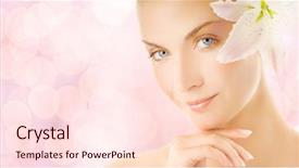  Presentation with lily flower - PPT theme featuring young woman with lily flower background and a  colored foreground