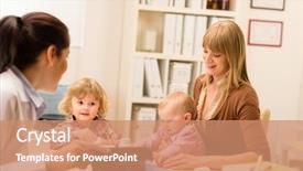  Presentation with pediatrician - Slides consisting of young woman with little baby at pediatrician office show x-ray background and a coral colored foreground