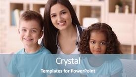  Presentation with child adoption - Colorful theme enhanced with young woman with little kids backdrop and a teal colored foreground