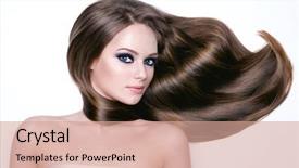  Presentation with eye - Amazing PPT layouts having young woman with long hair backdrop and a coral colored foreground