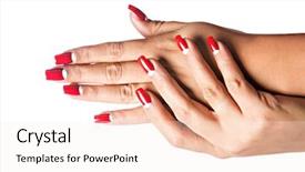  Presentation with nails manicure - Presentation featuring half moon - closeup of hands background and a sky blue colored foreground