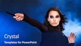  Presentation with magic wand - Presentation theme with young woman with magic wand background and a  colored foreground
