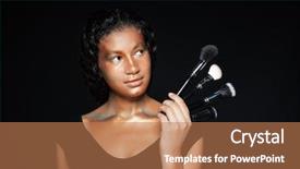  Presentation with brushes makeup - Amazing presentation theme having young woman with makeup brushes backdrop and a coral colored foreground