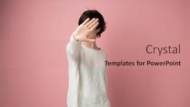  Presentation with stop - Presentation featuring young-woman-with-making-stop background and a coral colored foreground