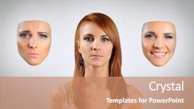  Presentation with woman sad - Slide deck with two colorful peacocks the picture background and a light blue colored foreground