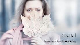  Presentation with maple leaf - Colorful slide deck enhanced with young woman with maple leaf bright white colors backdrop and a lemonade colored foreground