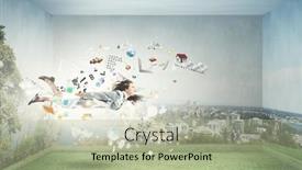  Presentation with announcing - Slides having young-woman-with-megaphone-flying background and a mint green colored foreground