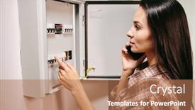  Presentation with ear - Presentation having young-woman-with-mobile-phone background and a coral colored foreground