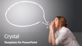  Presentation with bubble - Presentation featuring young woman with modern speech background and a gray colored foreground