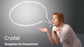  Presentation with bubble - Audience pleasing PPT theme consisting of young woman with modern speech backdrop and a gray colored foreground