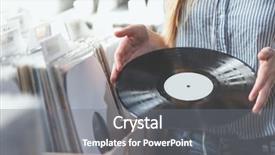 Presentation with music - Amazing presentation theme having young woman with music records backdrop and a gray colored foreground