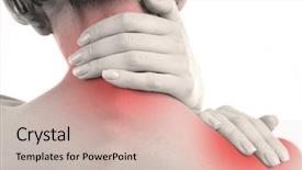  Presentation with woman in pain - Amazing PPT theme having young woman with neck pain backdrop and a soft green colored foreground