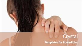  Presentation with kidneys pain or lower back - Slides with young woman with neck pain background and a  colored foreground