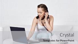  Presentation with remote work - Amazing PPT layouts having young-woman-with-notebook backdrop and a light gray colored foreground