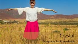  Presentation with aloe vera - PPT theme having young woman with open arms and looking to the camera in aloe vera field in fuerteventura canary islands spain background and a gold colored foreground