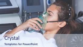  Presentation with hospital mask - Beautiful presentation theme featuring young woman with oxygen mask backdrop and a sky blue colored foreground