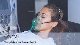 Presentation with hospital mask - PPT theme enhanced with young woman with oxygen mask background and a light blue colored foreground