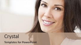  Presentation with of happy birthday candles - PPT theme with young woman with perfect teeth background and a coral colored foreground