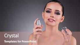  Presentation with perfume - Audience pleasing PPT theme consisting of young woman with perfume in beauty concept backdrop and a coral colored foreground
