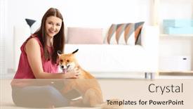  Presentation with fox - Slide deck enhanced with young woman with pet fox indoors background and a lemonade colored foreground