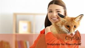  Presentation with fox - Amazing theme having young-woman-with-pet-fox backdrop and a red colored foreground