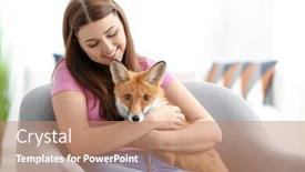  Presentation with fox - PPT theme consisting of young-woman-with-pet-fox background and a coral colored foreground