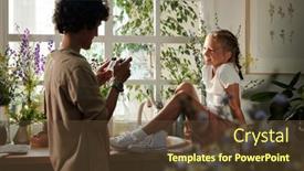  Presentation with daughter - Slide deck featuring young-woman-with-photocamera-looking background and a tawny brown colored foreground