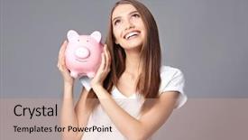  Presentation with piggy bank - Amazing slides having young woman with piggy bank backdrop and a  colored foreground