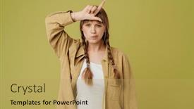  Presentation with strategic management needle pointing - Presentation design having young-woman-with-pigtails-frowning background and a yellow colored foreground