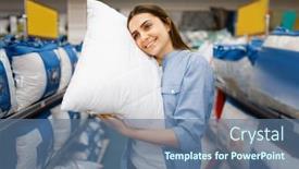  Presentation with linen - PPT layouts having young-woman-with-pillows background and a ocean colored foreground