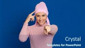  Presentation with pink blue - Audience pleasing PPT layouts consisting of young-woman-with-pink-scarf backdrop and a ocean colored foreground